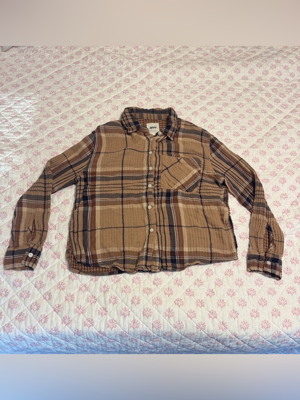 American Eagle Outfitters Brown Plaid Button-Down Shirt